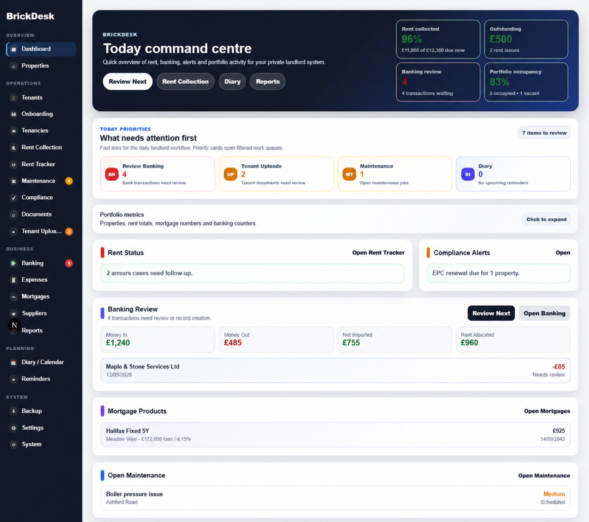 BrickDesk dashboard interface