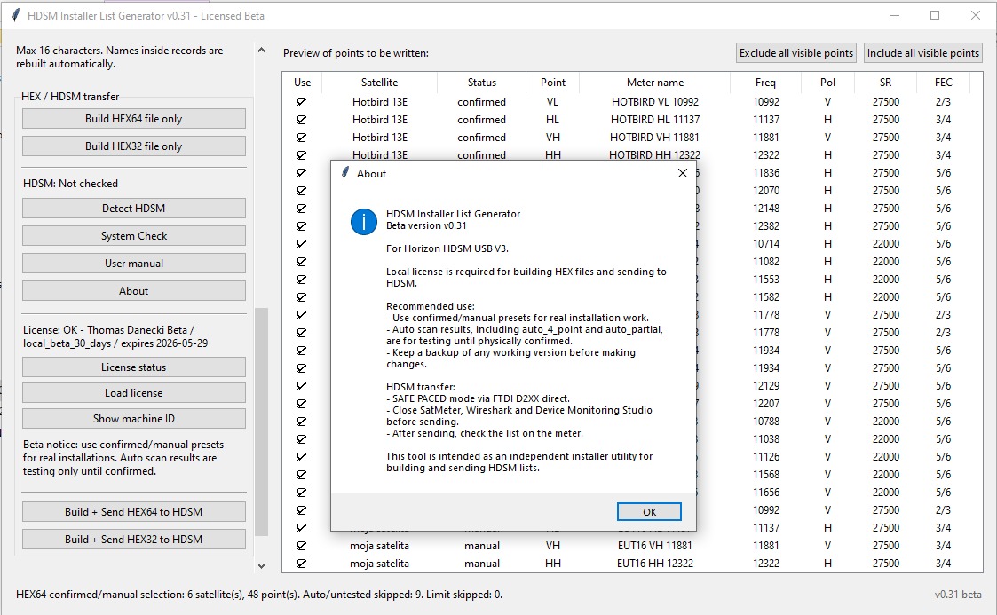 HDSM About window